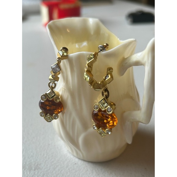 Roxanne Assoulin earrings clip on runway citrine color rhinestone statement WOW! - Picture 3 of 7